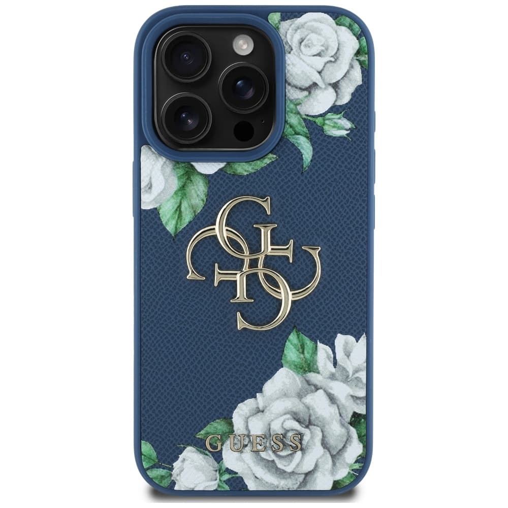 Guess Hardcase 4G Grained Roses Big Logo iPhone 16 Pro modrá - náhled 3