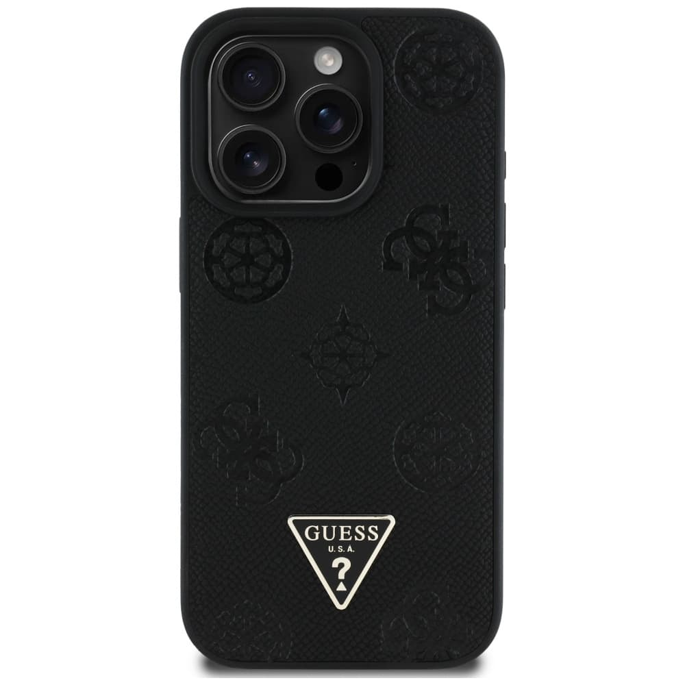 Guess Peony Grained Hot Stamp Triangle MagSafe iPhone 16 Pro černá - náhled 3
