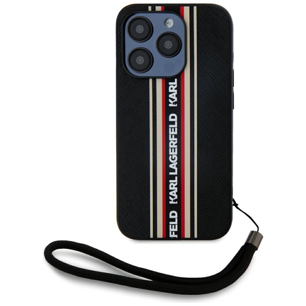 Karl Lagerfeld Saffiano Athleisure Stripes Cord iPhone 15 Pro červená - náhled 3