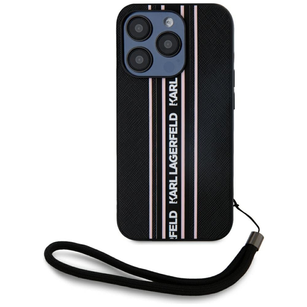Karl Lagerfeld Saffiano Athleisure Stripes Cord iPhone 15 Pro růžová - náhled 3
