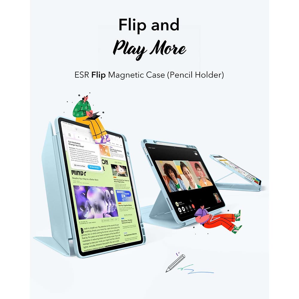 Pouzdro ESR Flip Hybrid s držákem na tužku iPad Air 13 2024/2025 nebesky modré - náhled 3