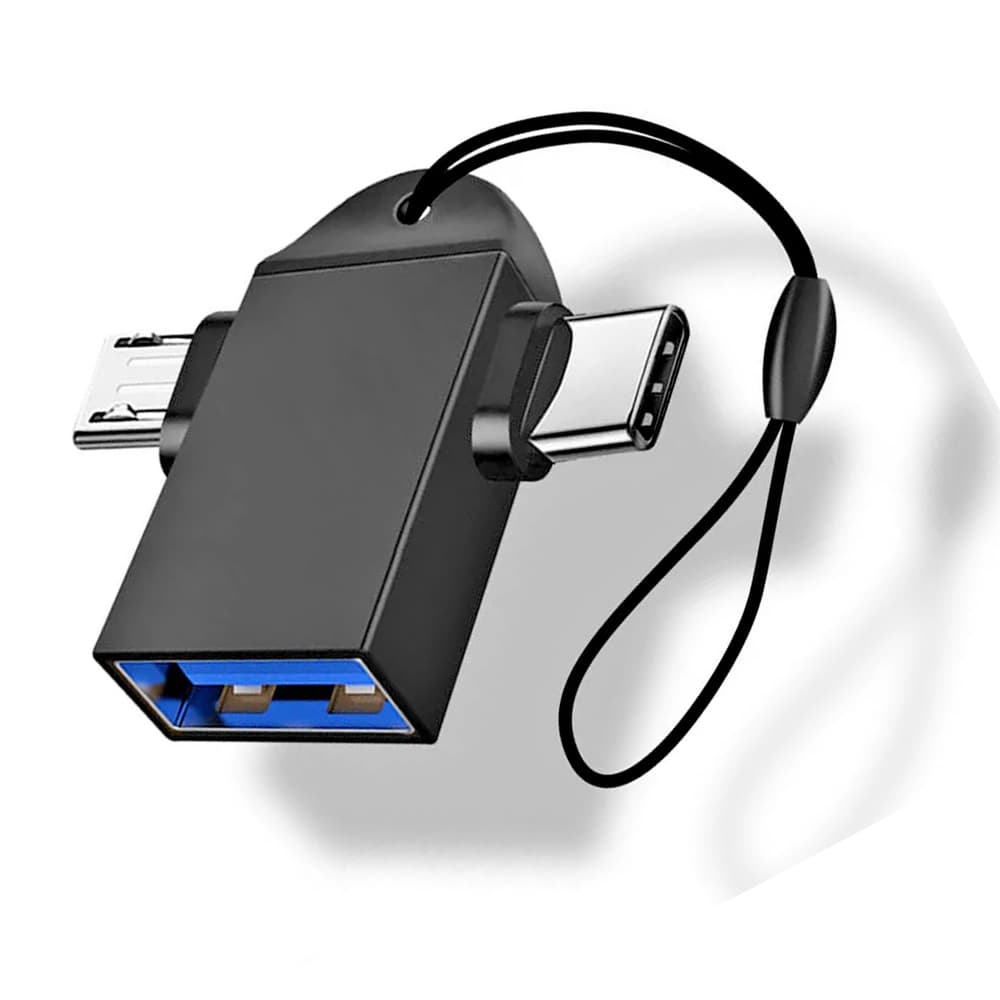 Techsuit OTG adaptér TwoVoltX (A16) 3v1 USB na Micro-USB + Type-C černý - náhled 3