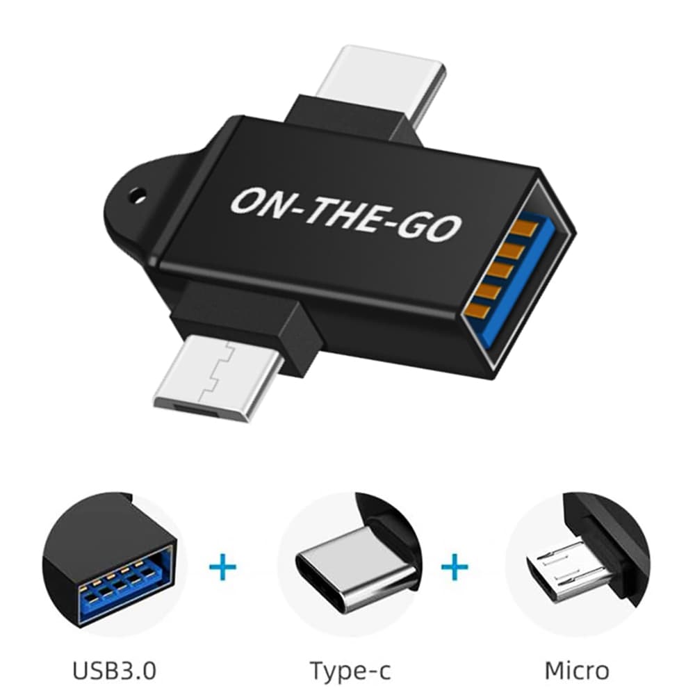 Techsuit OTG adaptér AluCoreX (A15) 3v1 USB na Micro-USB + Type-C černý - náhled 3
