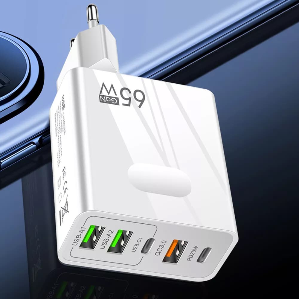 Techsuit Premium Wall Charger PentaXPower CHC1 3x USB 2x Type-C PD 25W 65W GaN Rychlé nabíjení Bílá - náhled 3