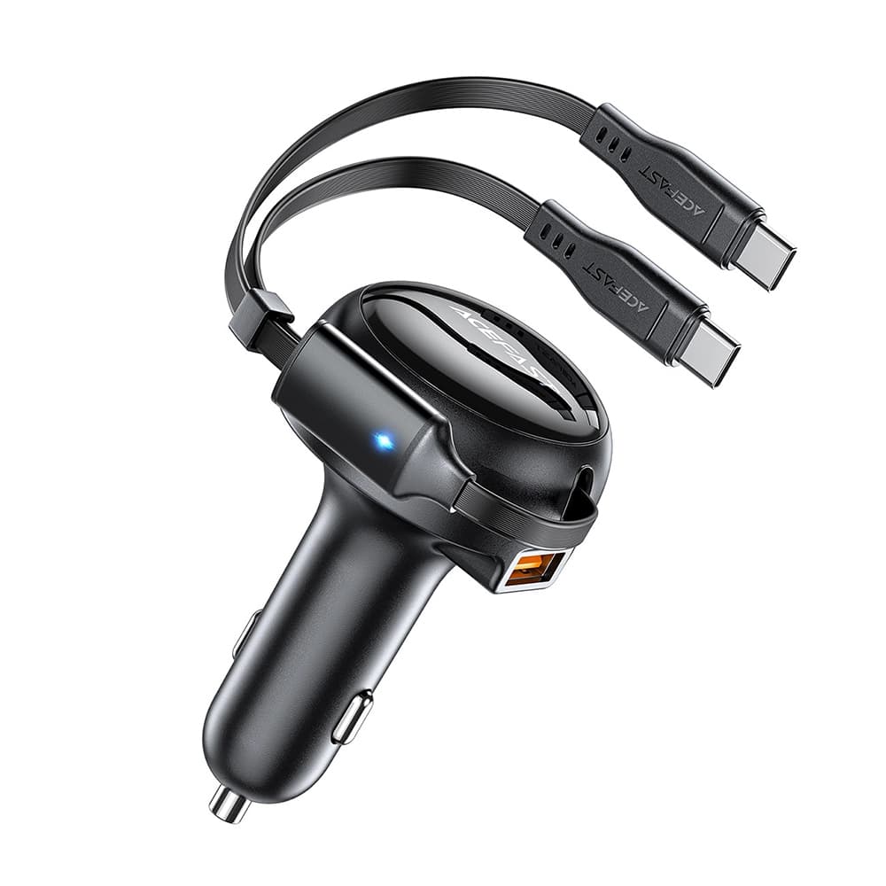 Acefast Car Charger B13 s navíjecím kabelem USB 2x Type-C 53W 70 + 15cm černá - náhled 3
