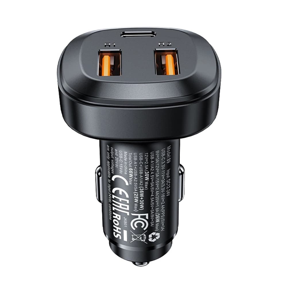 Acefast Car Charger B9 2x USB Type-C Rychlonabíječka 66W PD3.0 QC4+ Černá - náhled 3