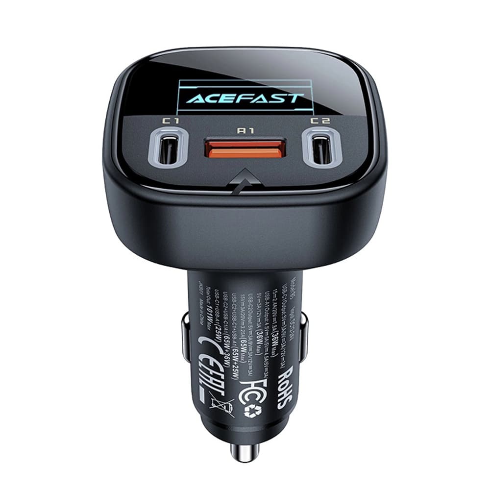 Acefast Car Charger B5 Rychlonabíječka OLED displej 2x Type-C USB 101W černá - náhled 3