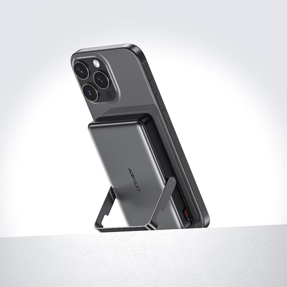 Acefast - magnetická bezdrátová powerbanka (M17-10000) - skládací stojánek, port USB-C, 10000mAh, 22.5W, LED indikátor - černá - náhled 3
