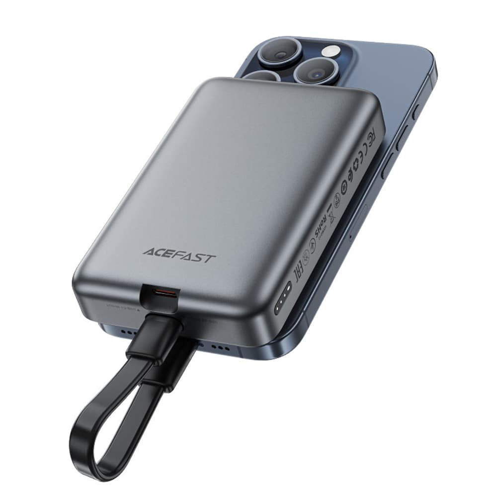 Acefast Magnetic Wireless Power Bank M10-10000 s kabelem Type-C černá - náhled 3