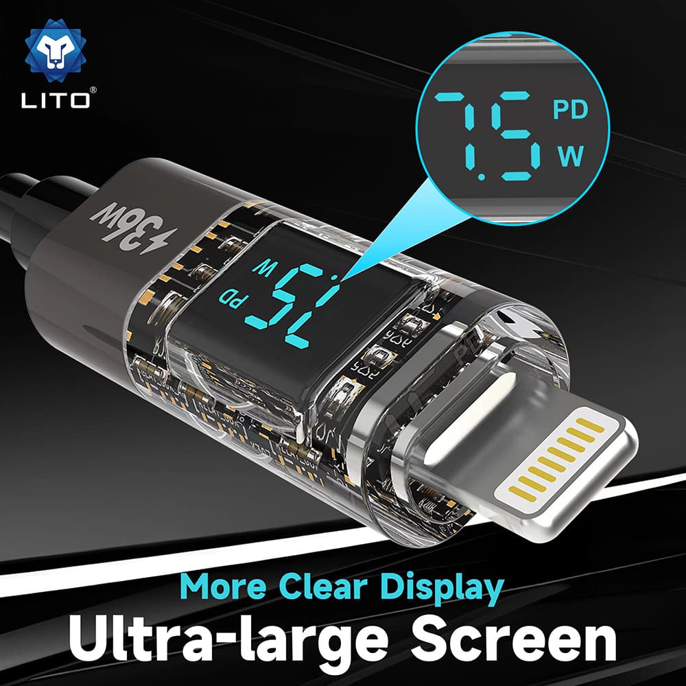 Lito Datový kabel LD09CL Lightning na Type-C 36W Rychlé nabíjení LED displej 1.2m černý - náhled 3