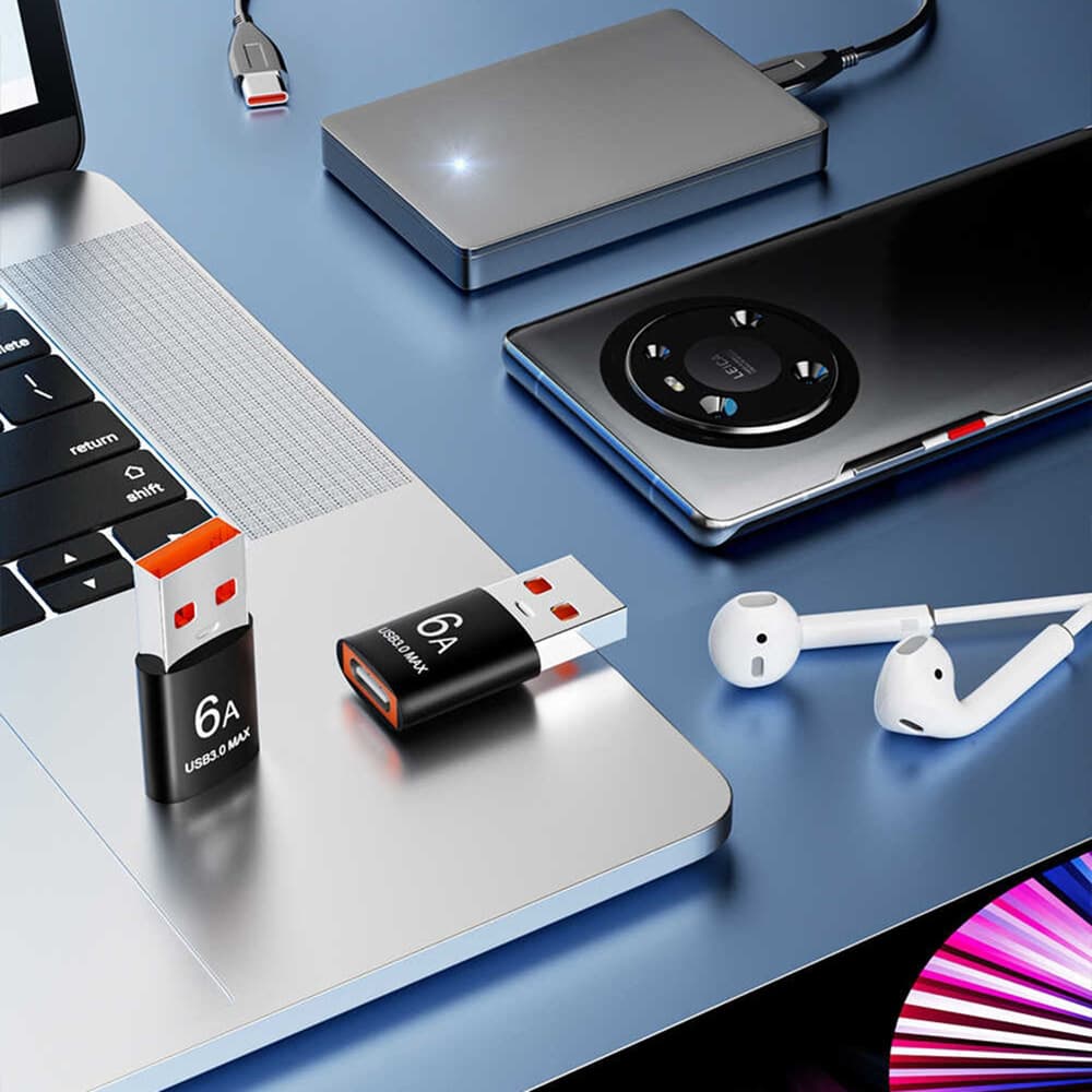 Techsuit Premium OTG Adaptér HyperPort (A5) Type-C na USB 6A 5Gbps černá oranžová - náhled 3
