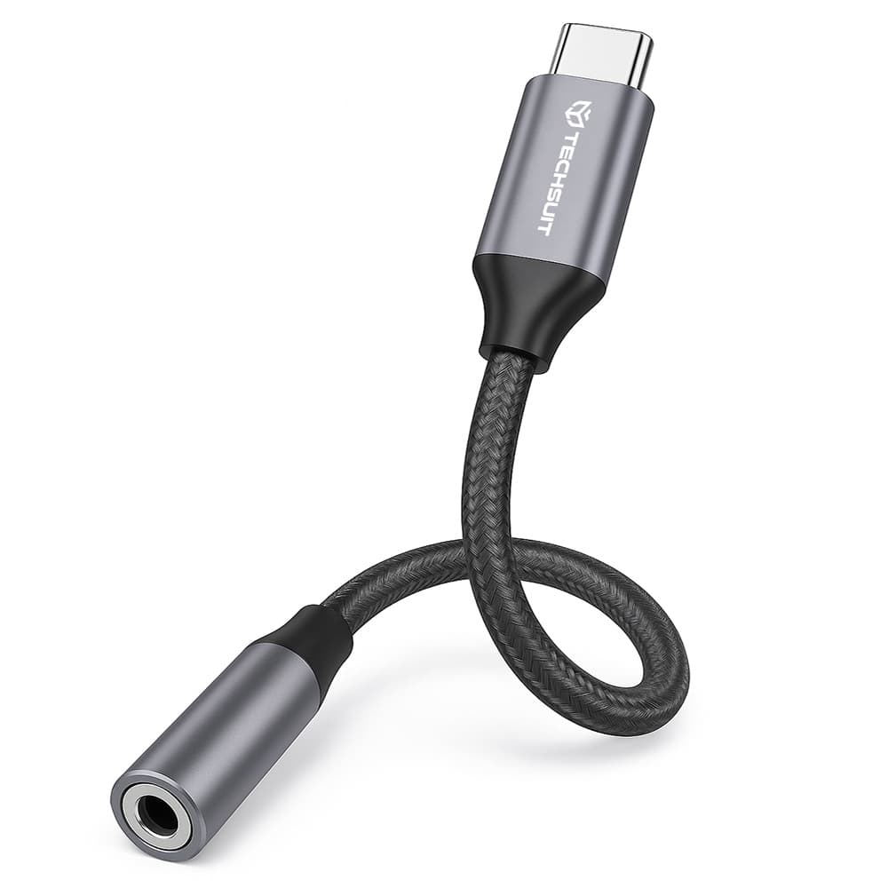 Techsuit 2ks Premium kabelový adaptér FuseXound AC12 Type-C na 3.5mm Jack šedý - náhled 3