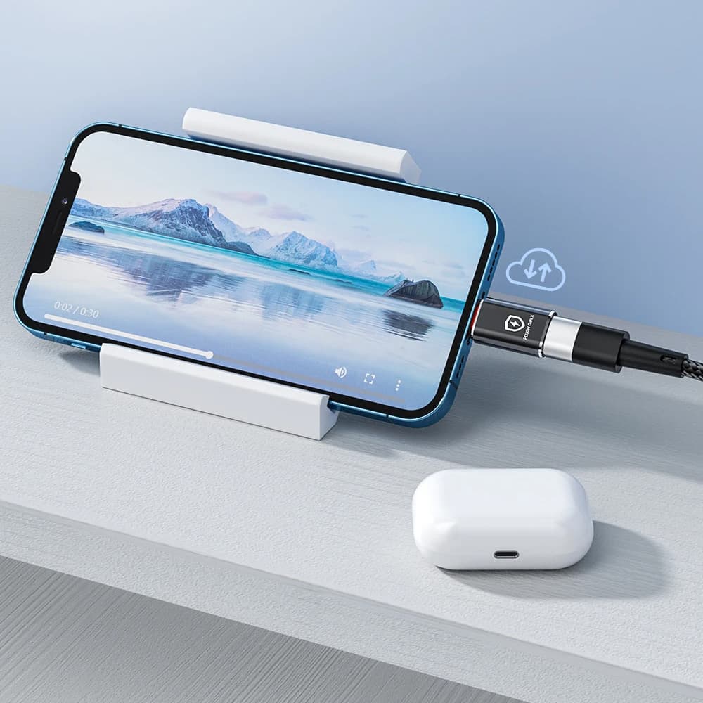 Techsuit Premium OTG Adaptér HyperPort (A6) USB3.0 na Lightning PD30W 5Gbps GaN pro iPhone černá oranžová - náhled 3