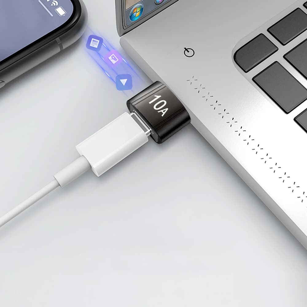 Techsuit Premium OTG Adaptér HyperPort (A7) Type-C na USB3.0 5Gbps 10A pro telefon černá oranžová - náhled 3