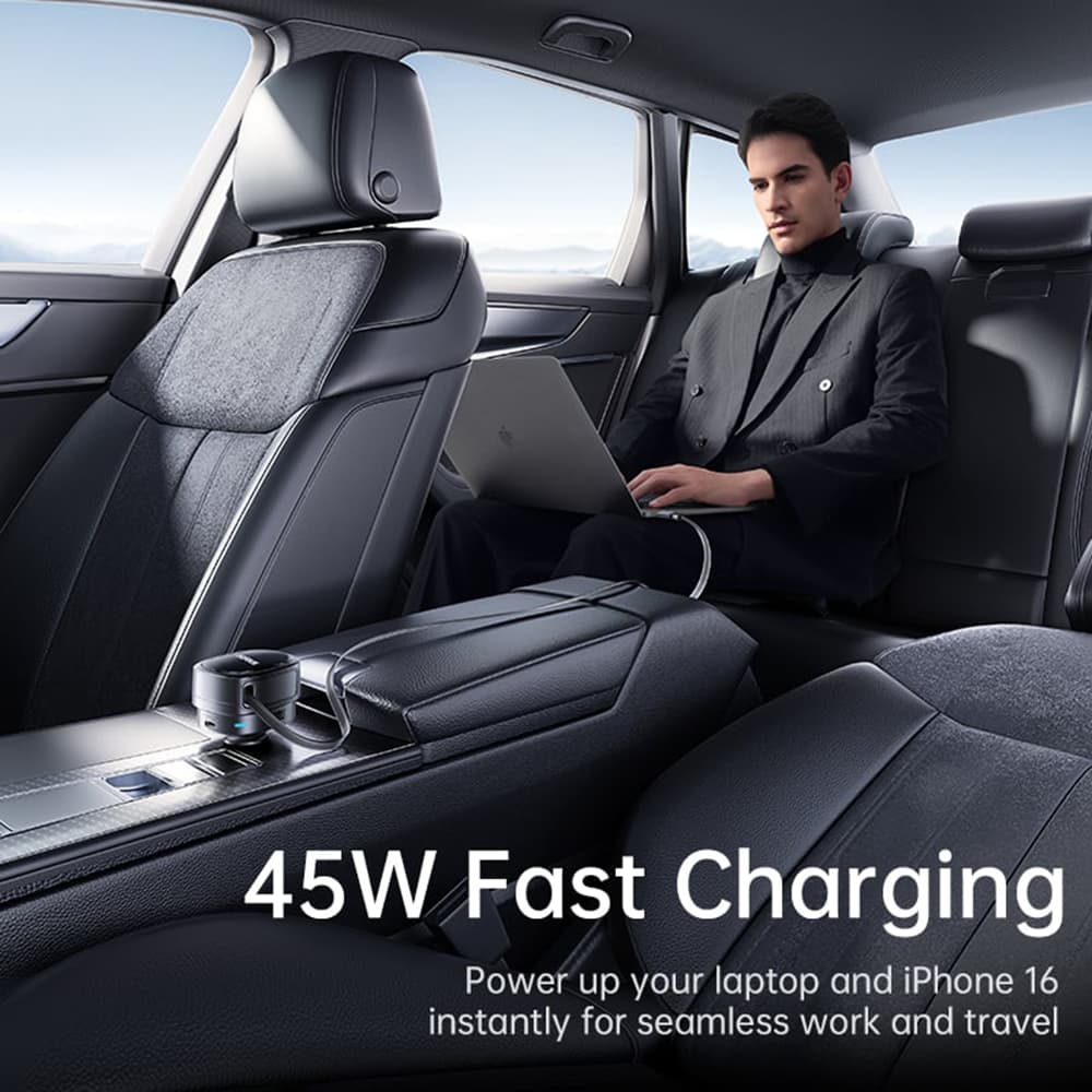 Baseus Car Charger PrimeTrip VR1 s navíjecím kabelem 2 x Type-C USB 60W černá - náhled 3
