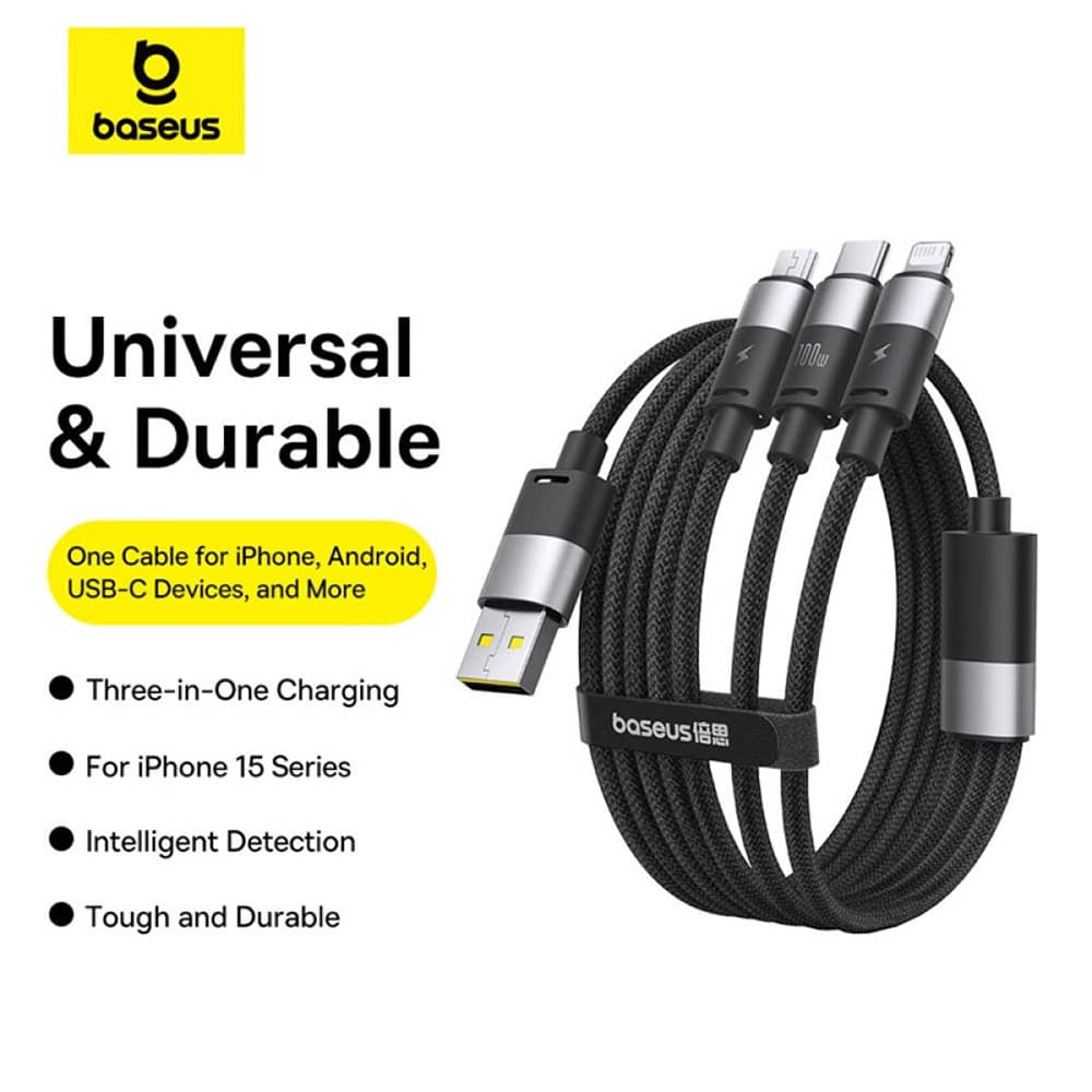 Baseus kabel StarSpeed rychlonabíjecí USB Micro-USB Type-C Lightning 100W 1.5m bílý - náhled 3