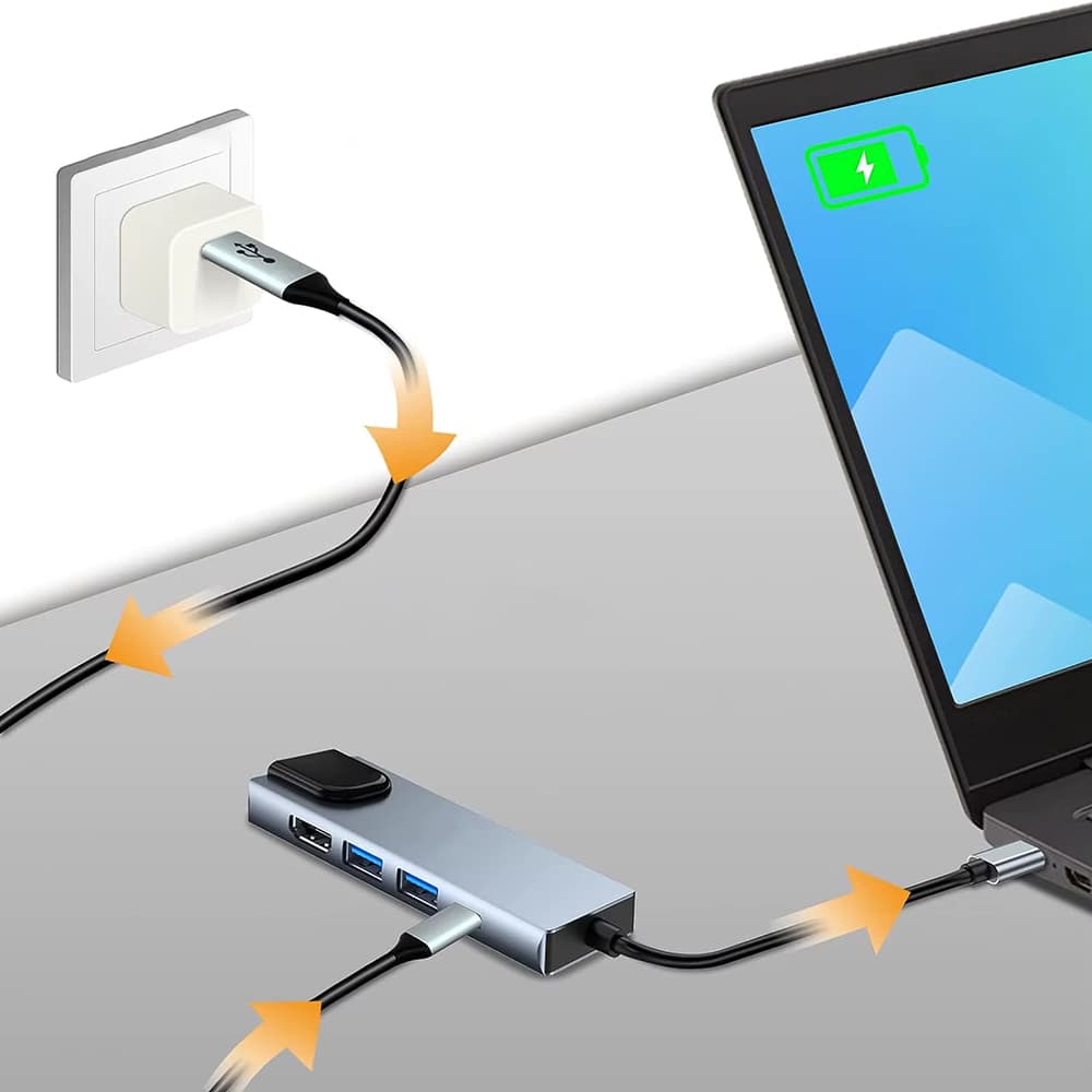 Techsuit Docking Station NetBridge 5 in 1 H1 Type-C Šedá - náhled 3