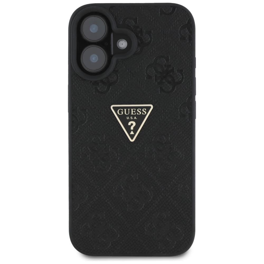 Guess Leather Hot Stamp 4G Pattern Triangle Metal Logo iPhone 16 černá - náhled 3