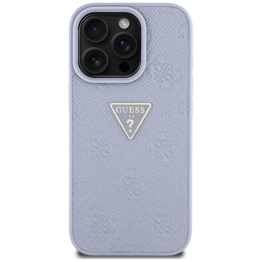 Guess Leather Hot Stamp 4G Pattern Triangle Metal Logo iPhone 16 Pro Max světle fialová - náhled 3