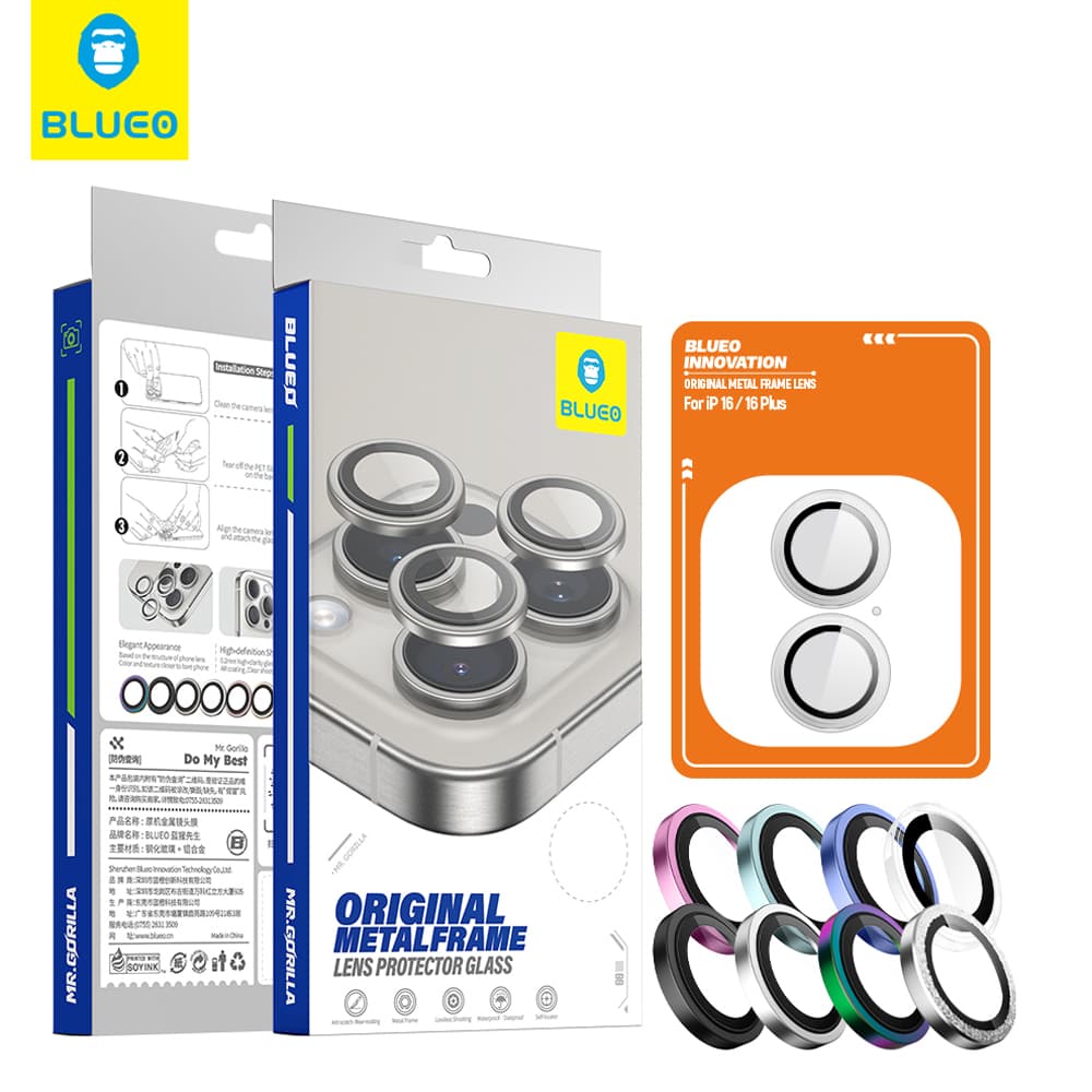 Blueo Original Metal Frame chránič čočky iPhone 16 iPhone 16 Plus stříbrný - náhled 3