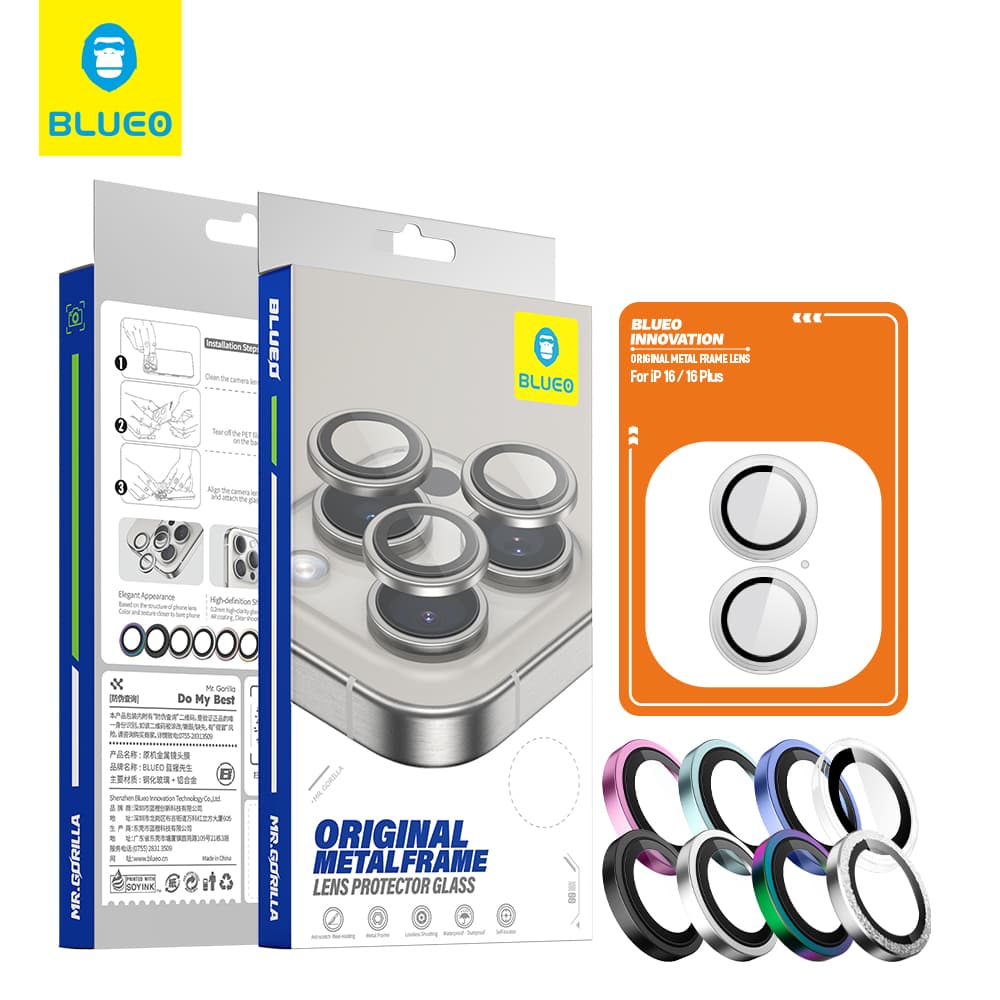 Blueo Original Metal Frame Lens Protector iPhone 16 iPhone 16 Plus čirý - náhled 3