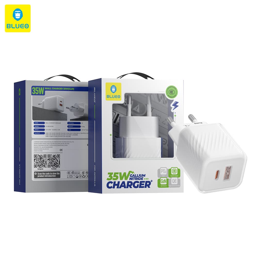 Nabíječka Blueo Dual Port 1x USB 1x Type-C GaN 35W bílá - náhled 3
