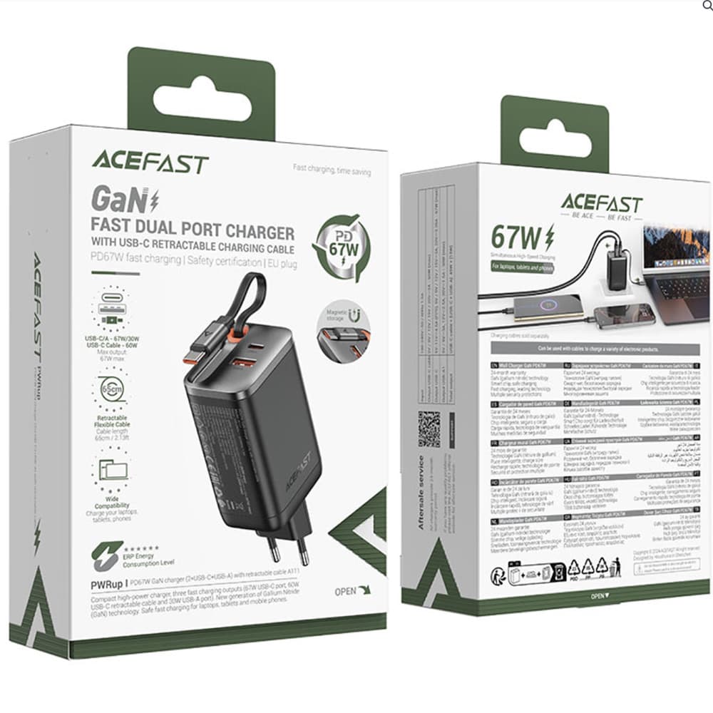 Acefast Wall Charger A111 s navíjecím kabelem rychlonabíjení černá - náhled 3