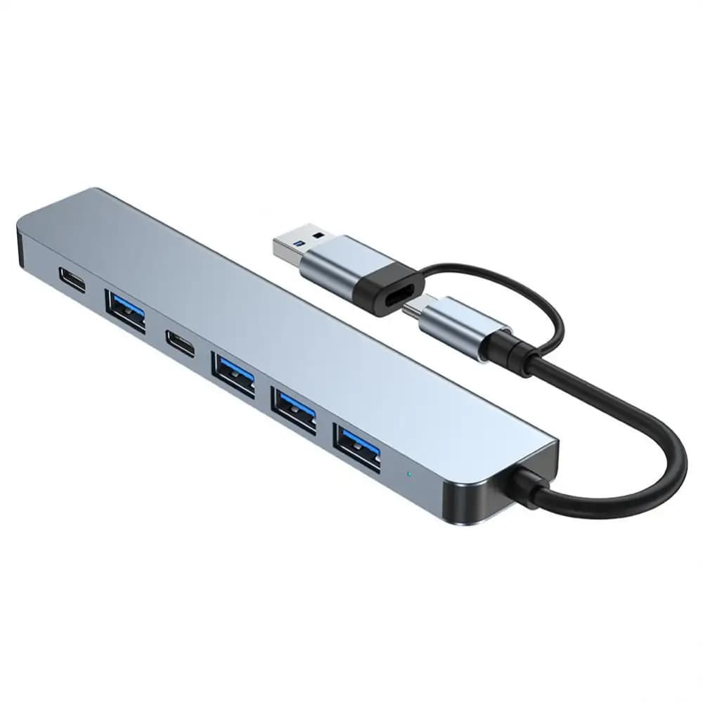 Techsuit Docking Station DataBridge 7 v 1 (H6) USB Type-C na USB 3.0 šedá - náhled 3