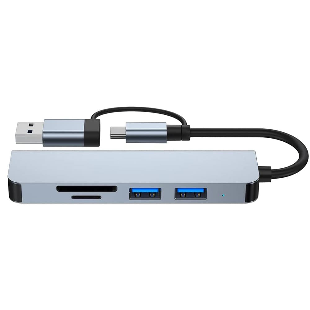 Techsuit Docking Station DataBridge 5 v 1 (H7) USB Type-C na USB 3.0 2x USB 2.0 SD/TF karta šedá - náhled 3