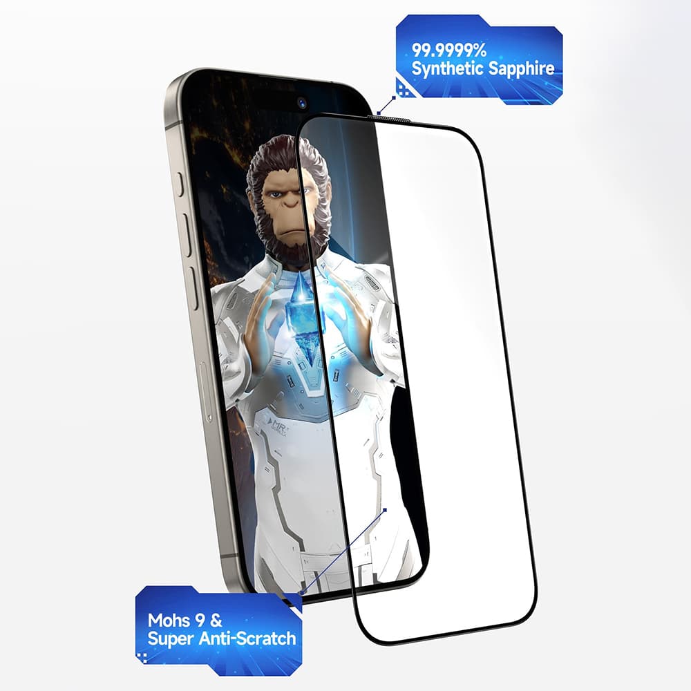 Blueo Premium Sapphire nerozbitné nepoškrabatelné 9H sklo iPhone 15 Pro černé - náhled 3