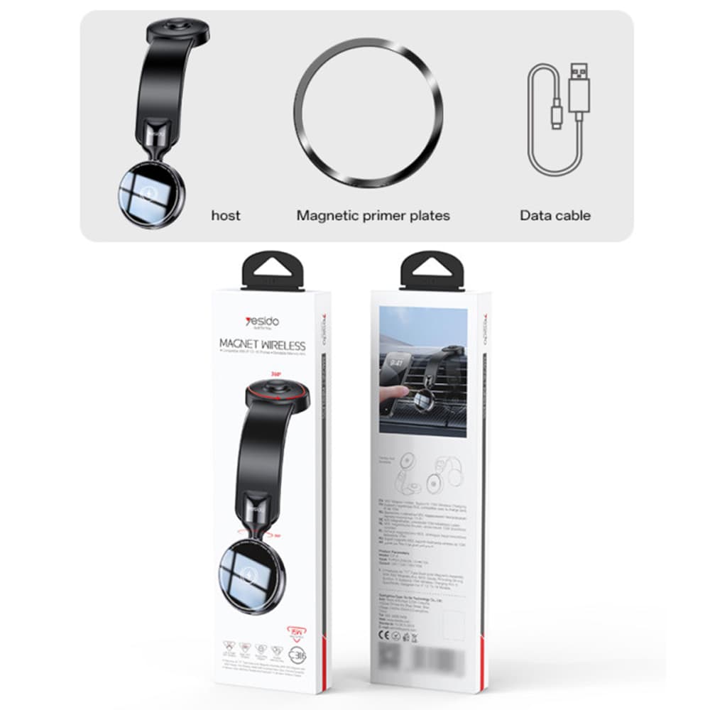 Yesido Car Holder s bezdrátovým nabíjením C316 na palubní desku černý - náhled 3