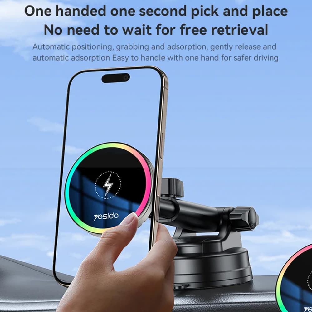 Yesido Car Holder s bezdrátovým nabíjením C315 pro výdech/dash černý - náhled 3