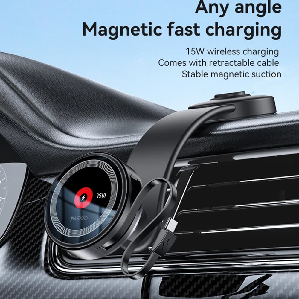Yesido Car Holder s bezdrátovým nabíjením C314 na palubní desku černý - náhled 3