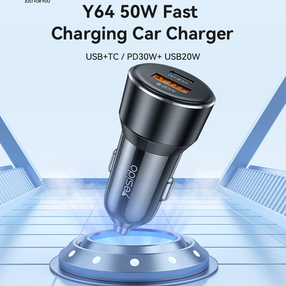 Yesido Car Charger Y64 Dvouportový USB-A + Type-C 50W Rychlé nabíjení Černá - náhled 3