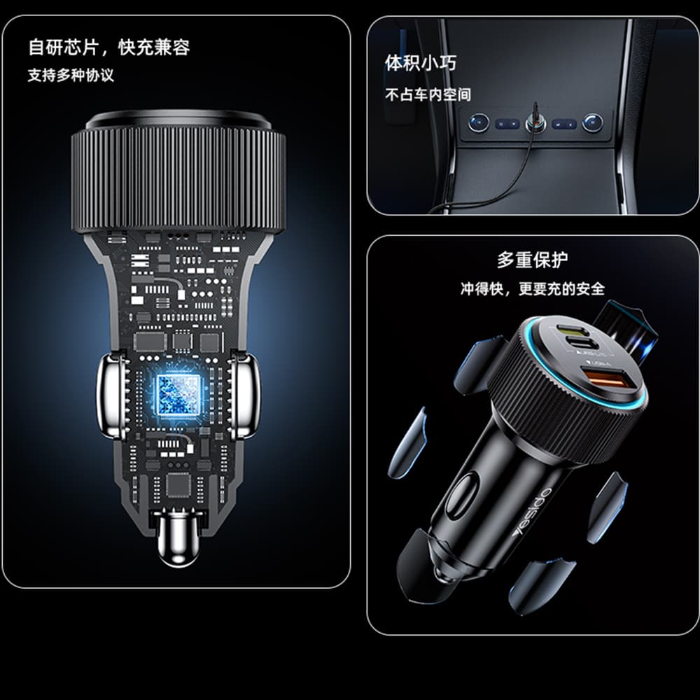 Yesido Car Charger Y60 s kabelem Type-C na Lightning černá 38W rychlé nabíjení - náhled 3