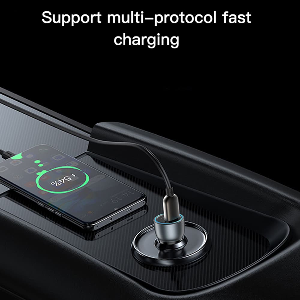 Yesido Car Charger Y49 USB-A Type-C LED světelný efekt rychlé nabíjení 30W šedá - náhled 3