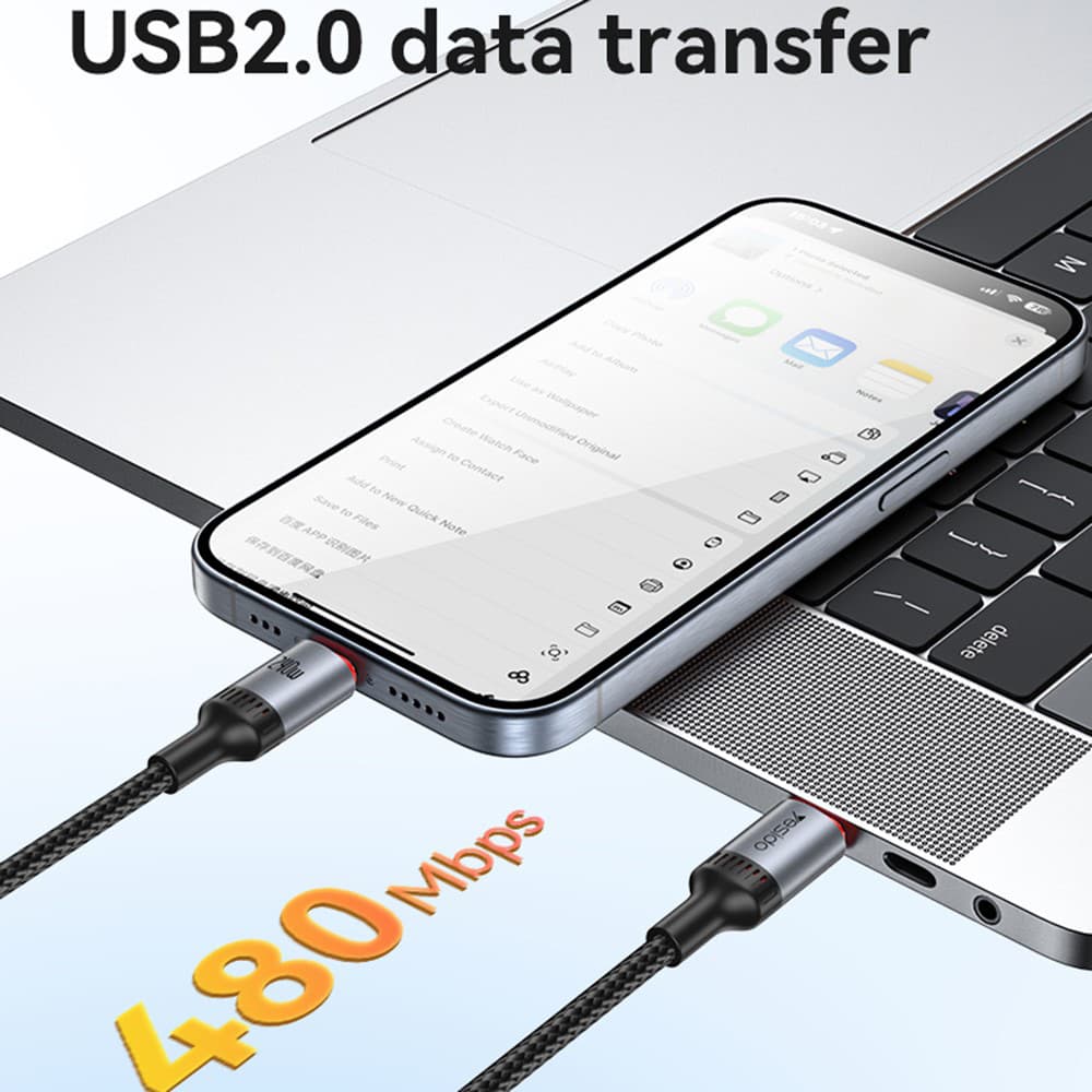 Yesido Data Cable CA185 Type-C na Type-C Rychlé nabíjení 1.2m černý - náhled 3