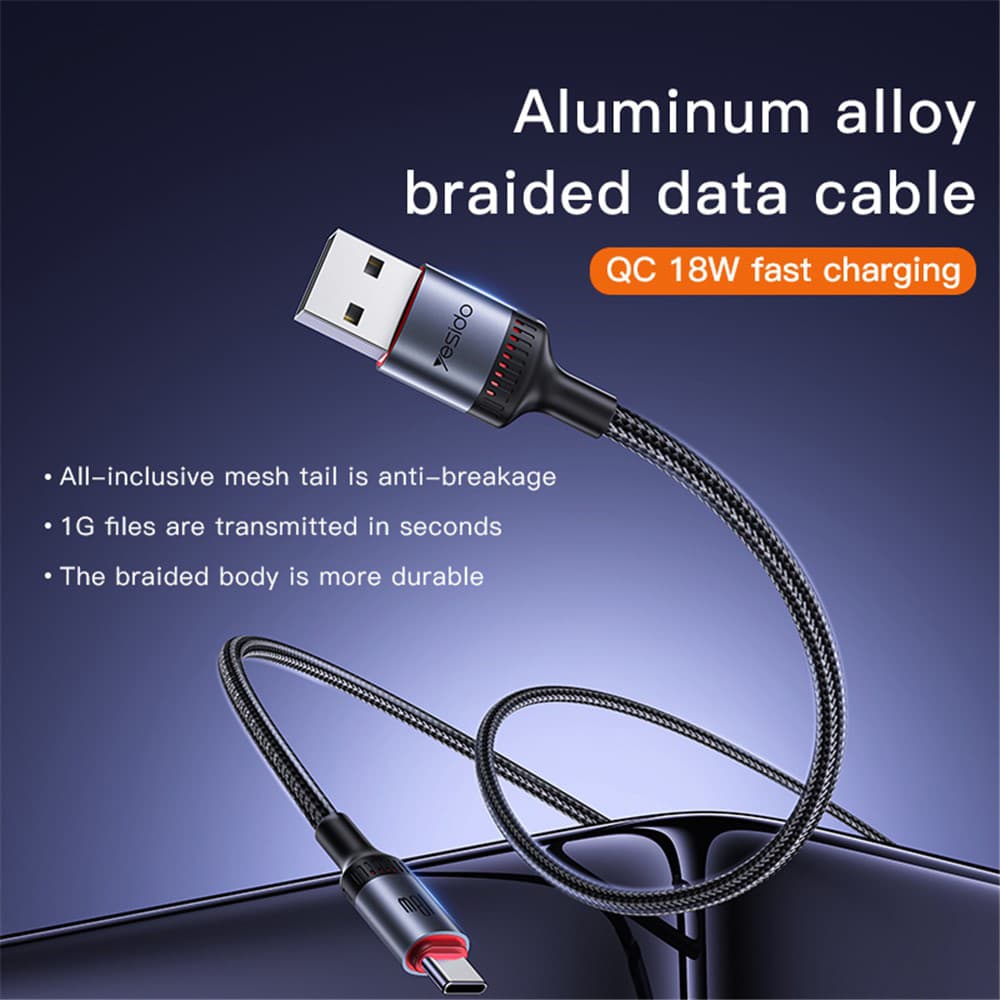 Yesido datový kabel CA129C USB na Type-C rychlé nabíjení 1.2m černý - náhled 3