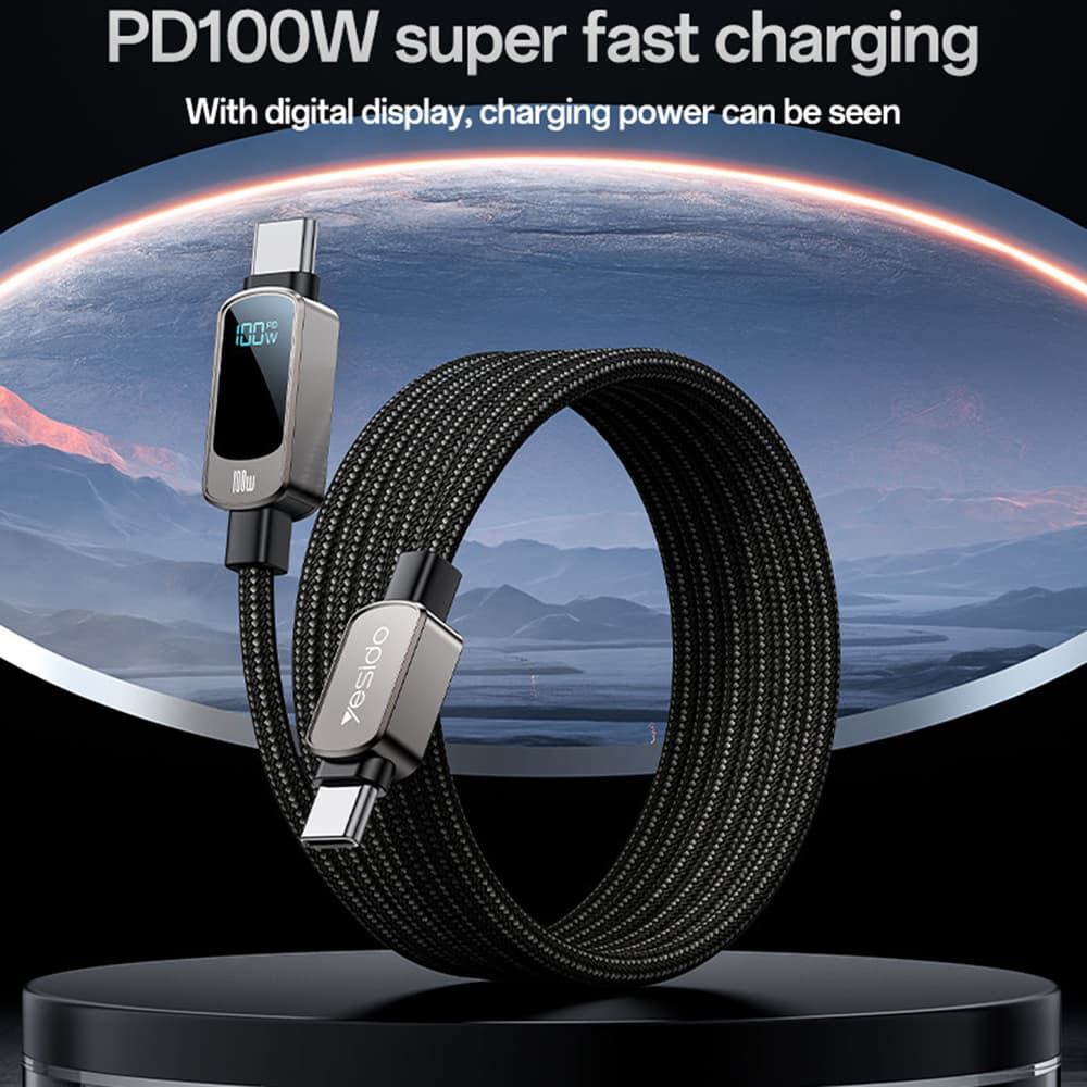 Yesido Data Cable CA179 Super rychlé nabíjení s displejem Type-C 1.2m černá - náhled 3