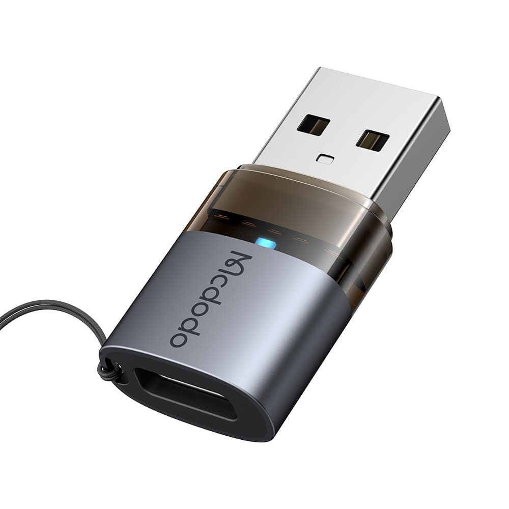 Mcdodo - OTG adaptér (OT-7580) - Type-C na USB3.0, hliníková slitina, nabíjení a synchronizace dat, s indikačním světlem, poutko - černá - náhled 3