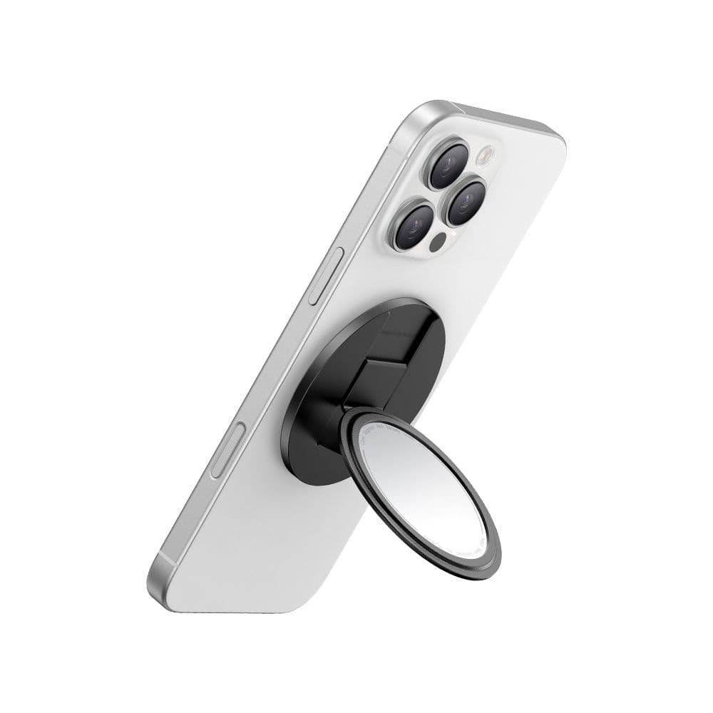 Mcdodo - skládací magnetický stojánek na telefon 2 v 1 (MR-7912) - s vestavěným kosmetickým zrcátkem, kůže - černá - náhled 3