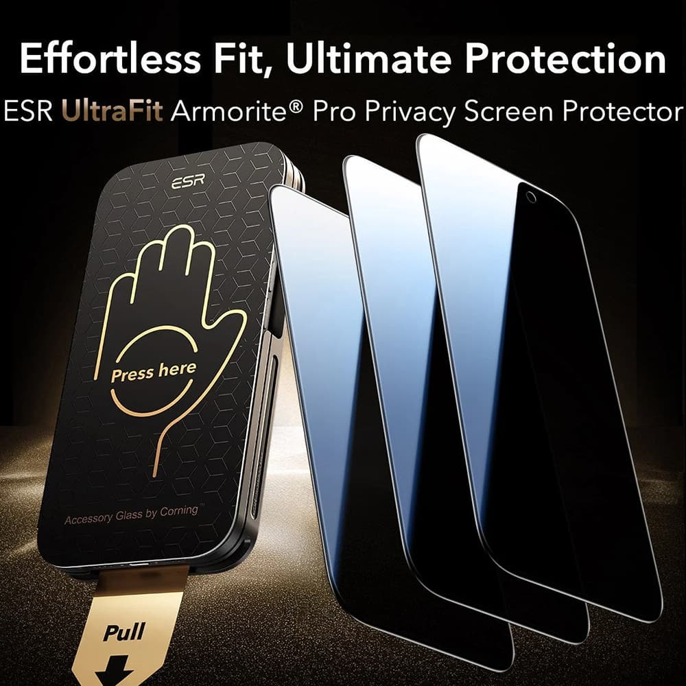 ESR - Corning Gorilla Glass UltraFit Privacy™ (3 balení) - iPhone 17 Pro Max - Black - náhled 3