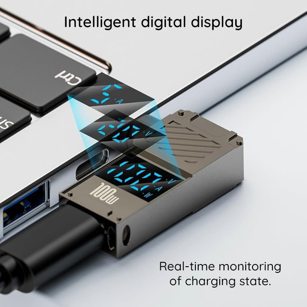 Adaptér Techsuit LaptopPlugX A22 pro notebook DC na Type-C 100W LED displej šedý - náhled 3