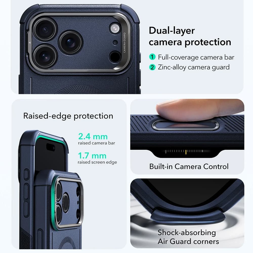 ESR Cyber Armor Kickstand pro iPhone 17 Pro modrá - náhled 3