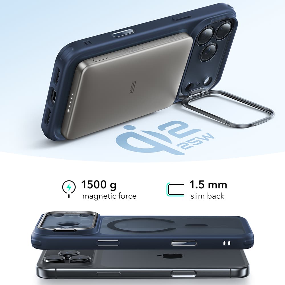 ESR Classic Hybrid HaloLock Kickstand pro iPhone 17 Pro Max v matné modré - náhled 3