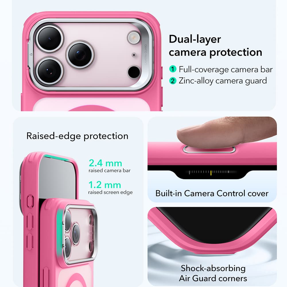 ESR Classic Hybrid HaloLock Kickstand iPhone 17 Pro matně růžová - náhled 3