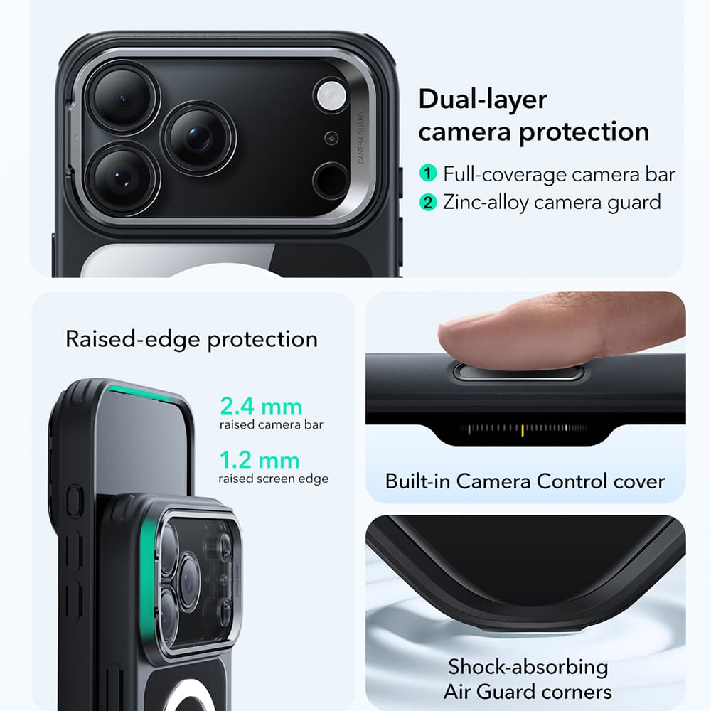 ESR Classic Hybrid HaloLock Kickstand iPhone 17 Pro černá průhledná - náhled 3
