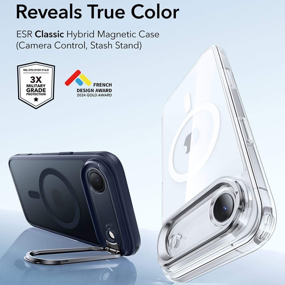 ESR Classic Hybrid HaloLock Kickstand pro iPhone 17 Air v matné modré - náhled 3