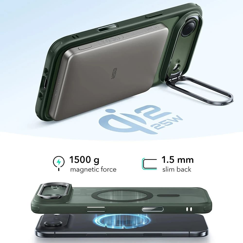 ESR Classic Hybrid HaloLock Kickstand pro iPhone 17 Air Zelená Mlha - náhled 3