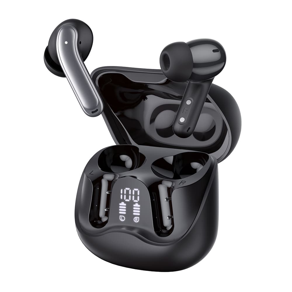 Techsuit – prémiová bezdrátová sluchátka EchoFit Pro (CW5) – Bluetooth V5.4, ANC, ENC, 400mAh, Multi-Connect, rychlé nabíjení, 6 mikrofonů – černá - náhled 3